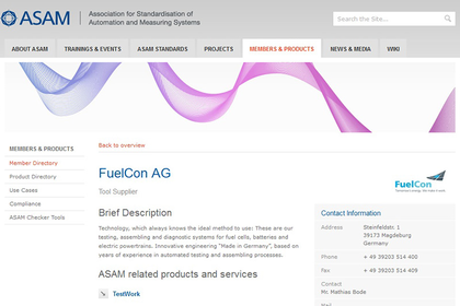 Screenshot der FuelCon AG Profilseite auf der ASAM Website 